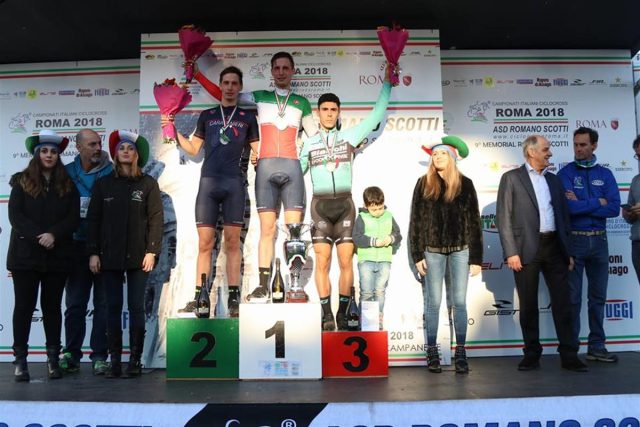 Il podio Elite Men degli Italiani Ciclocross 2018: 1° Luca Braidot, 2° Daniele Braidot, 3° Marco Aurelio Fontana