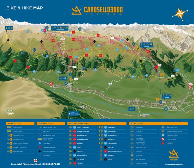 La mappa dei sentieri di Carosello 3000 - Livigno
