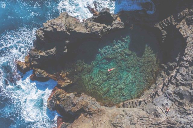 Rock pool tourist destination of tenerife canary islands. highlight