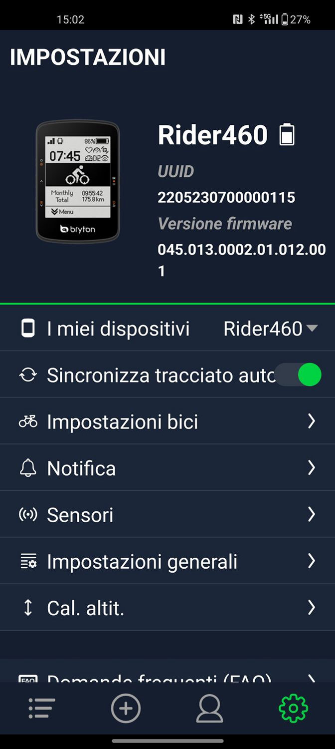 bryton rider 460 ciclocomputer gps in test - menu 01