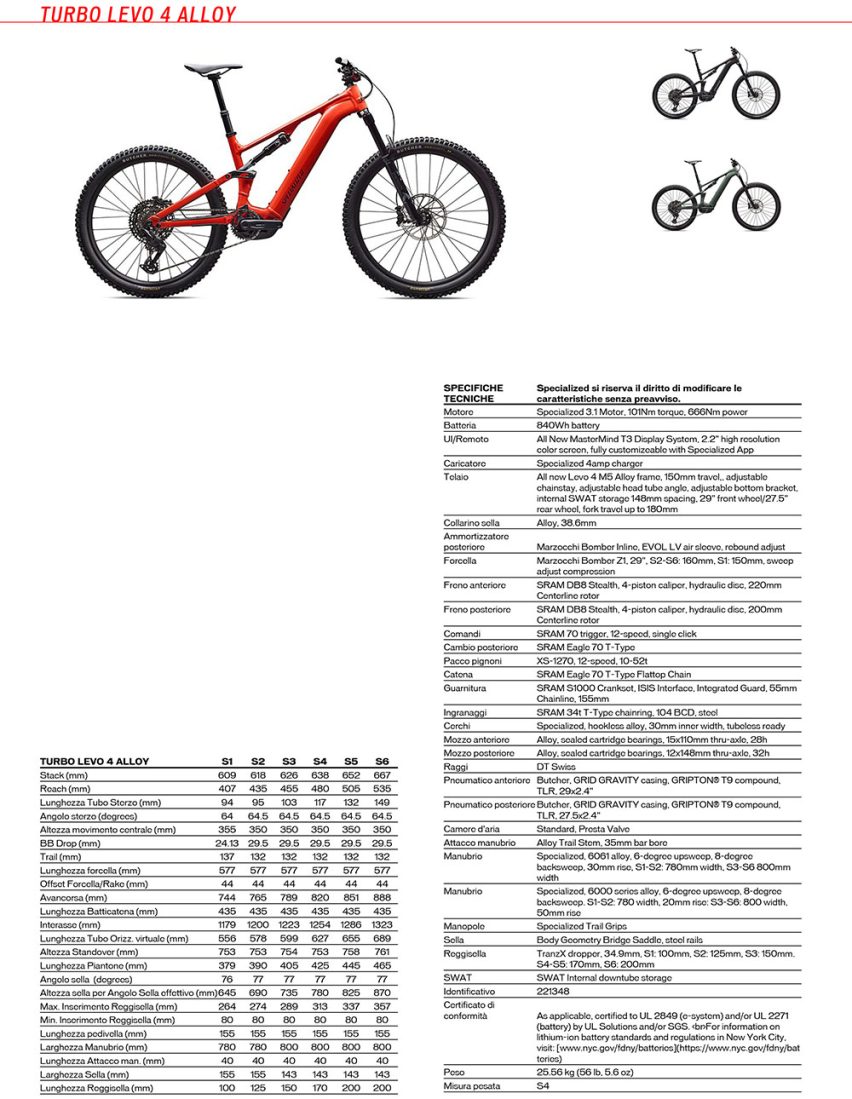 specialized turbo levo 4 alloy - scheda