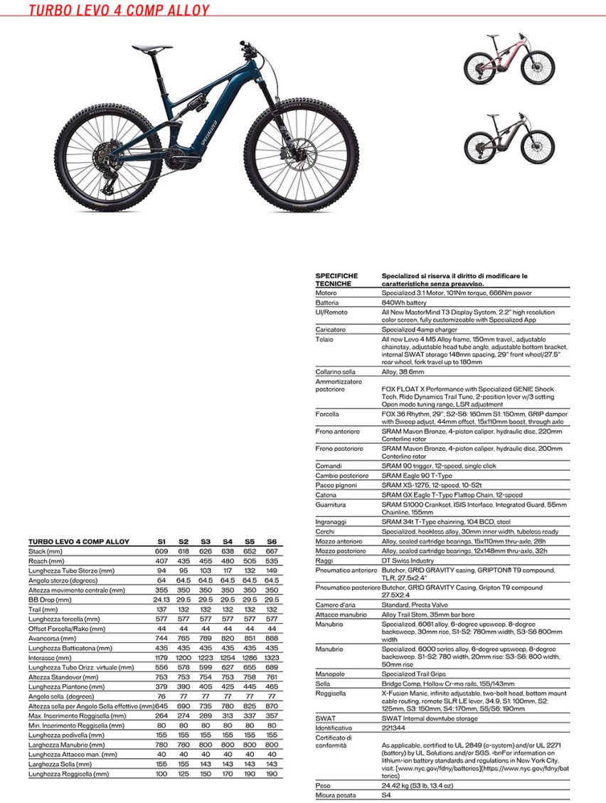 specialized turbo levo 4 comp alloy - scheda